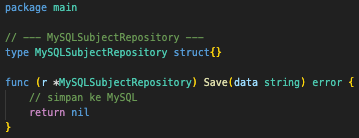 MySQLSubjectRepository mengimplementasikan SubjectRepository interface